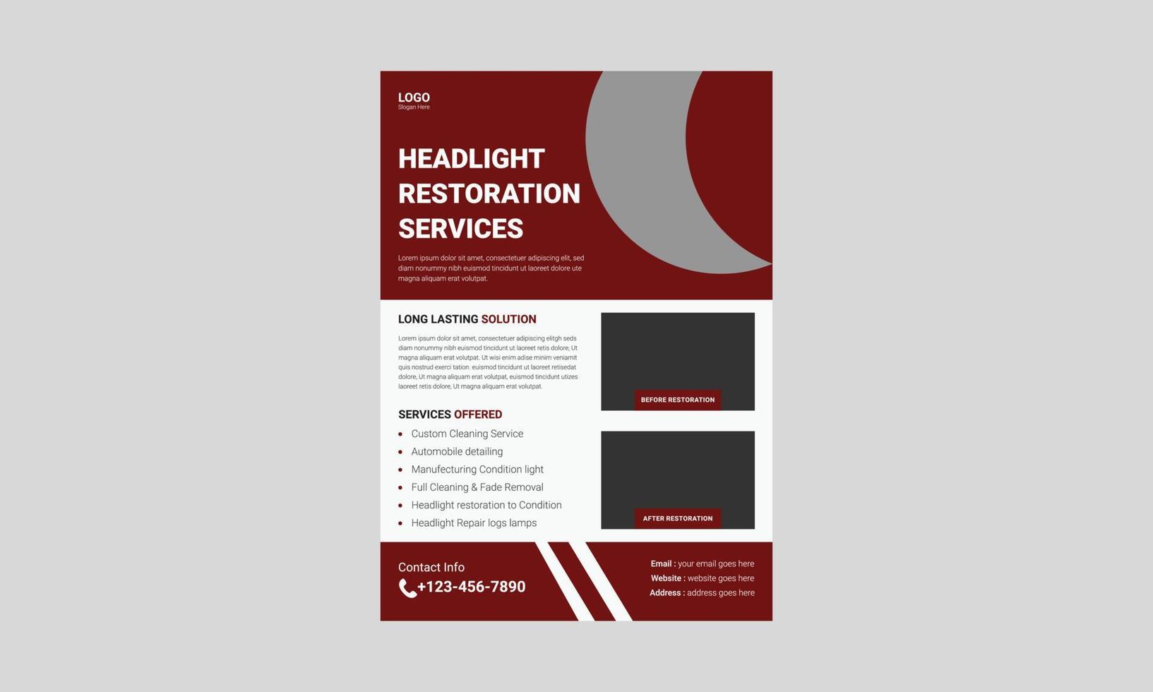 Headlight restoration flyer template design. Headlight repair service poster leaflet design. cover, a4 size, flyer, print-ready vector