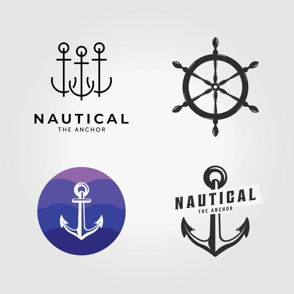 Set Bundle Anchor Logo Nautical Vector Illustration Design Vintage
