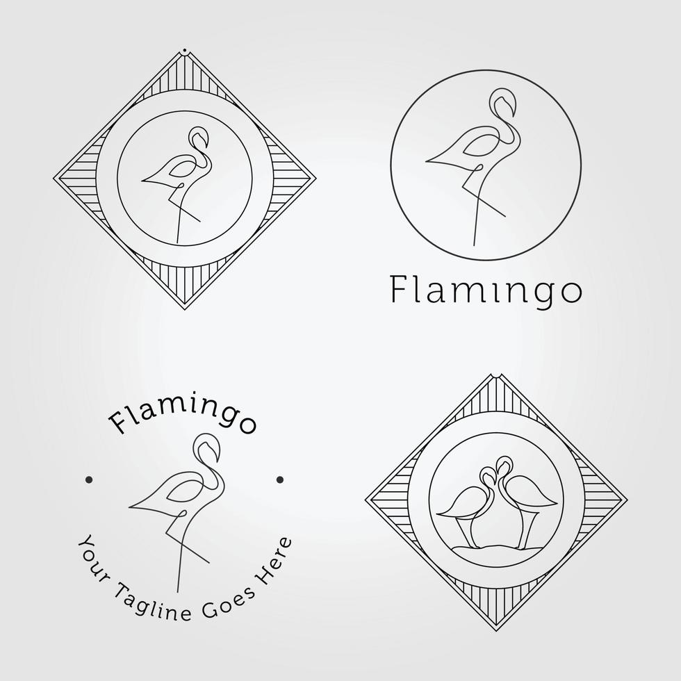 set bundle flamingo logo icon line art vector design illustration
