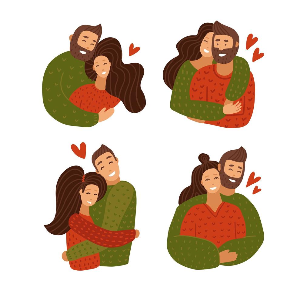 juego de abrazos de personajes de pareja de amor. feliz aniversario de la  relación de amante.