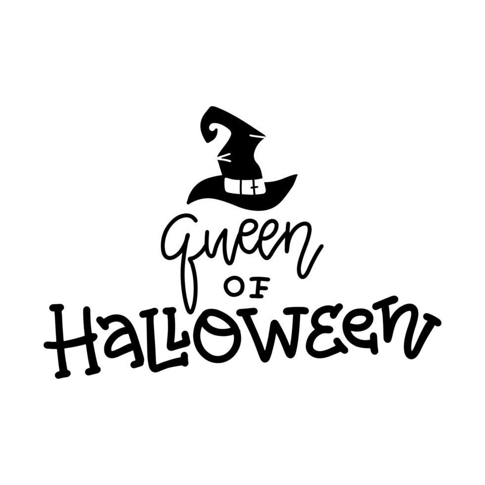 Queen of Halloween quote. Modern hand drawn script style lettering phrase. Logo, print, poster, card, t-shirt, invintation, smm isolated black design element. vector