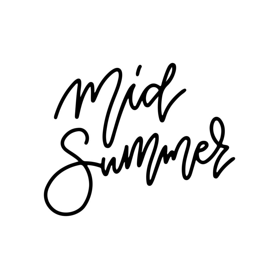 Midsummer lettering. Sweden mid summer holiday calligraphy isolated on white. Linear doodle black and white typography. vector