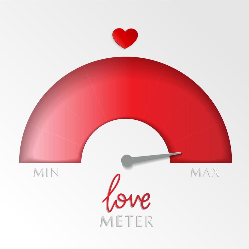 Love meter. Valentine s day greeting card design element. Measuring device of love with gradient scale. Vector layered illustration