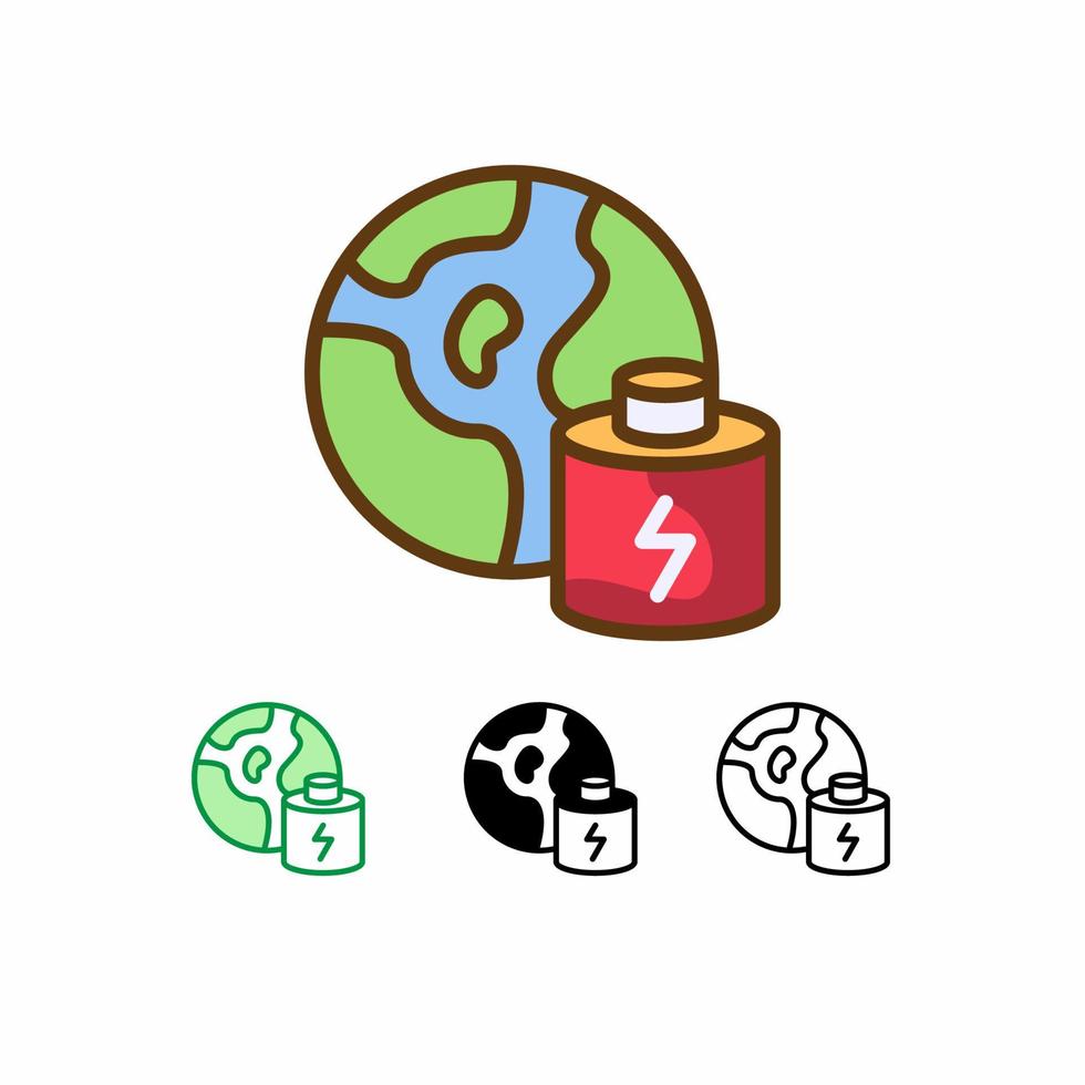 icono de vector de tierra de energía aislado sobre fondo blanco. icono de la ecología. línea rellena, contorno, icono sólido. los signos y símbolos se pueden usar para web, logotipo, aplicación móvil, ui, ux