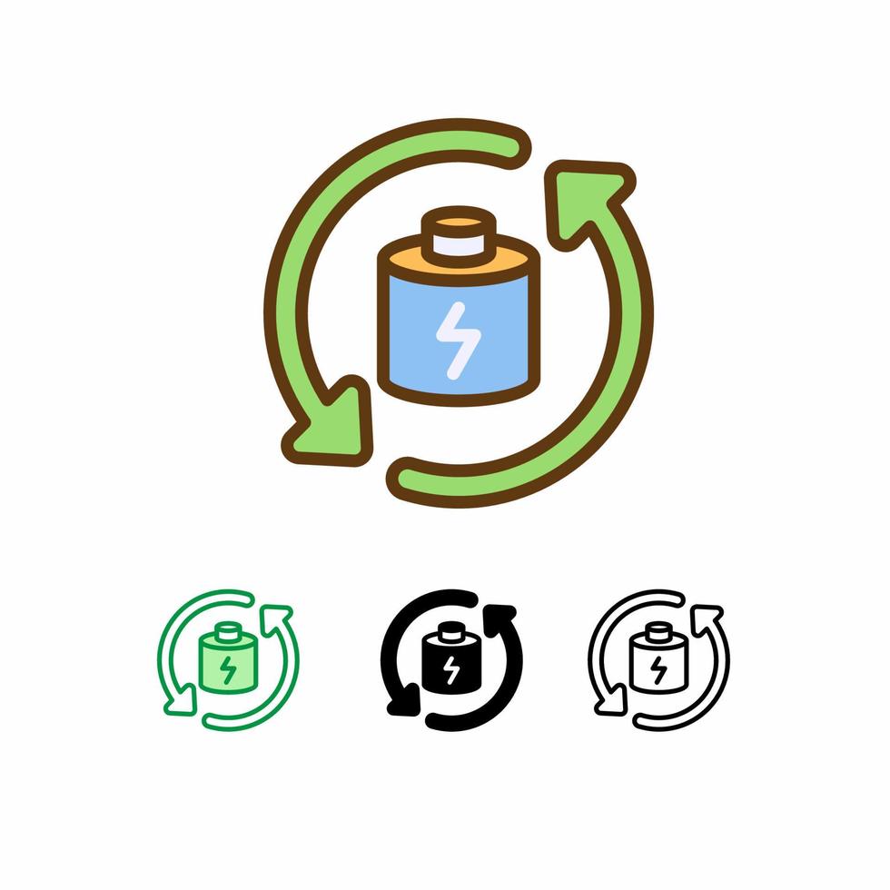 reuse battery vector icon isolated on white background. Ecology icon. filled line, outline, solid icon. Signs and symbols can be used for web, logo, mobile app, UI, UX