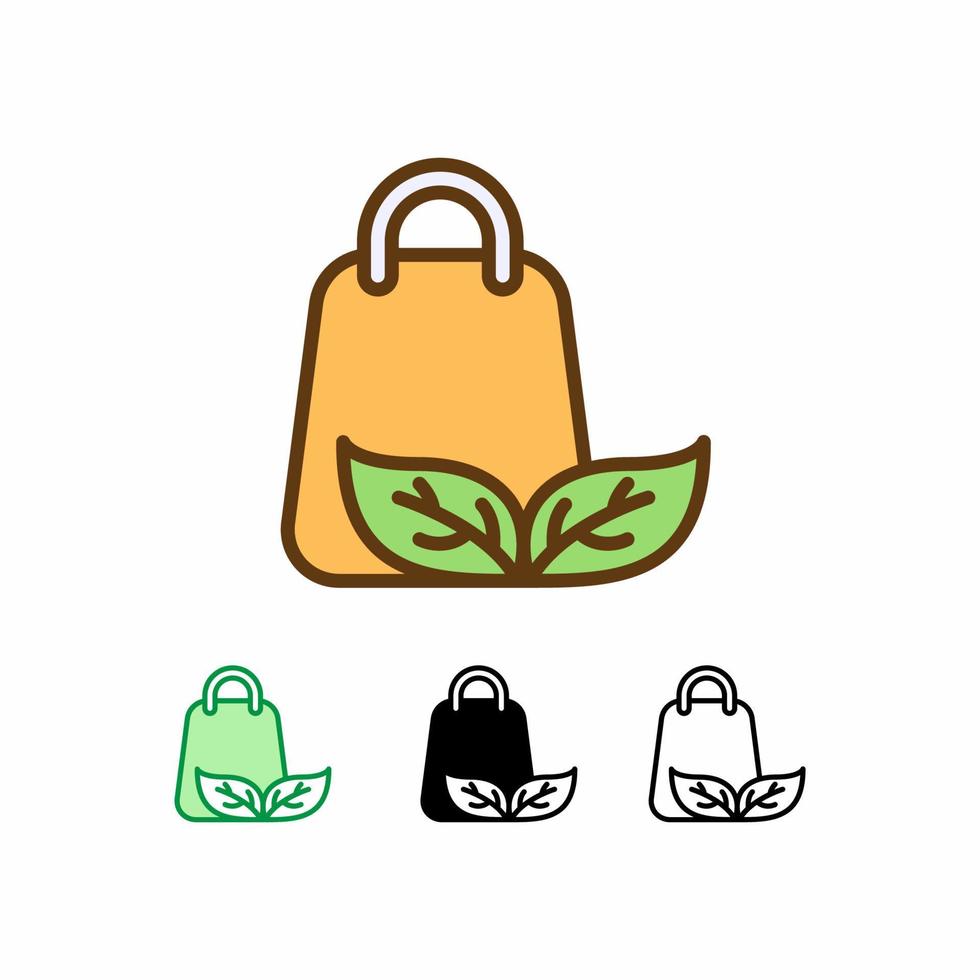 icono de vector de bolsa de ecología aislado sobre fondo blanco. icono de la ecología. línea rellena, contorno, icono sólido. los signos y símbolos se pueden usar para web, logotipo, aplicación móvil, ui, ux