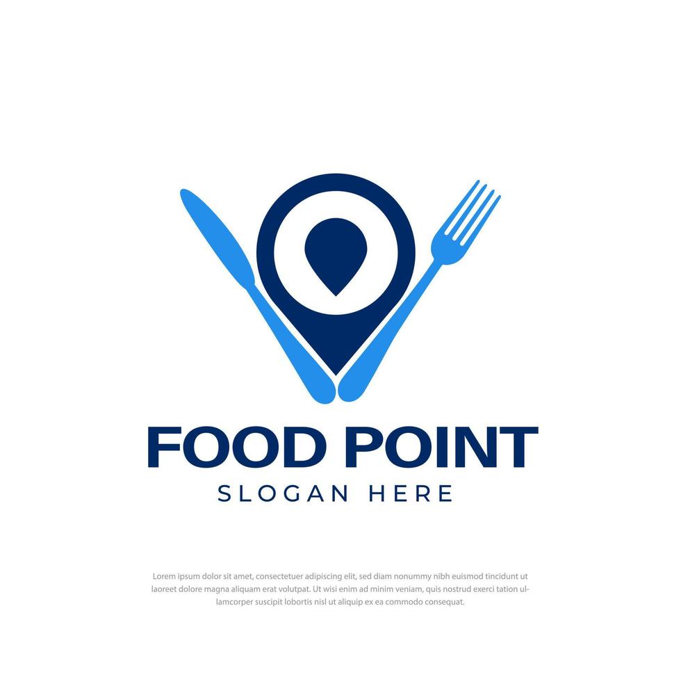 icono de punto de logotipo de restaurante de tenedor y cuchillo, plantilla de diseño vector