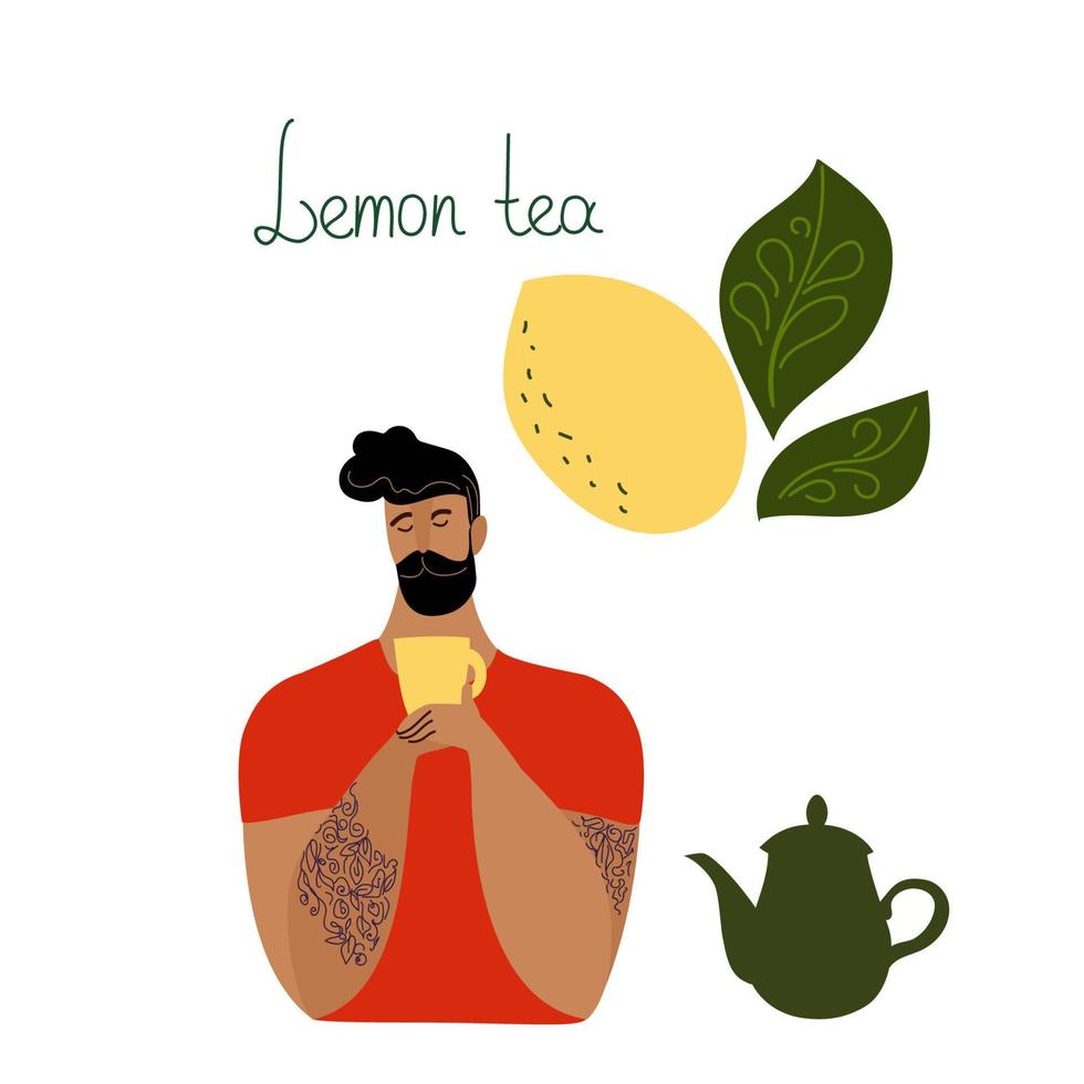 amante del té de limón. hogar de tpee interior de limón, diseño de elemento de vector plano de dibujos animados.