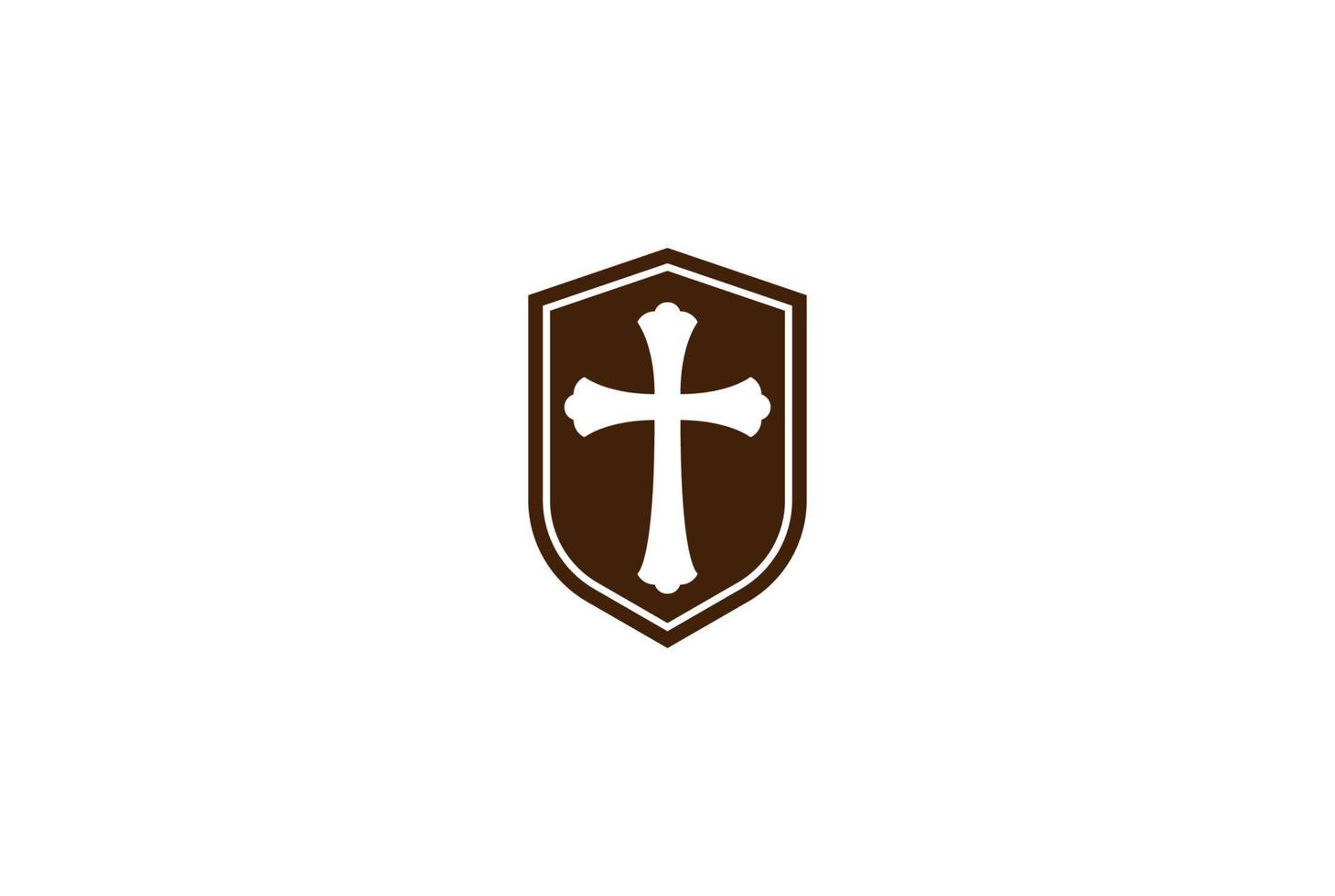 Retro Vintage Shield with Christian Cross Logo Design Vector