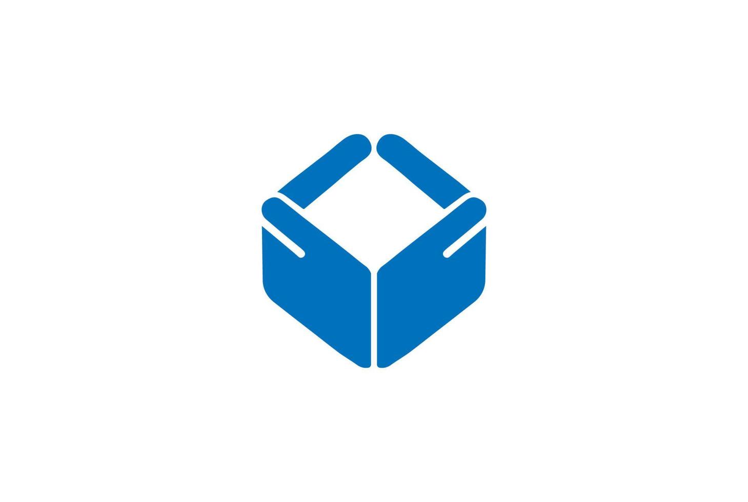Simple Minimalist Hand Cube Square Box for Package Delivery Protect Logo Design Vector