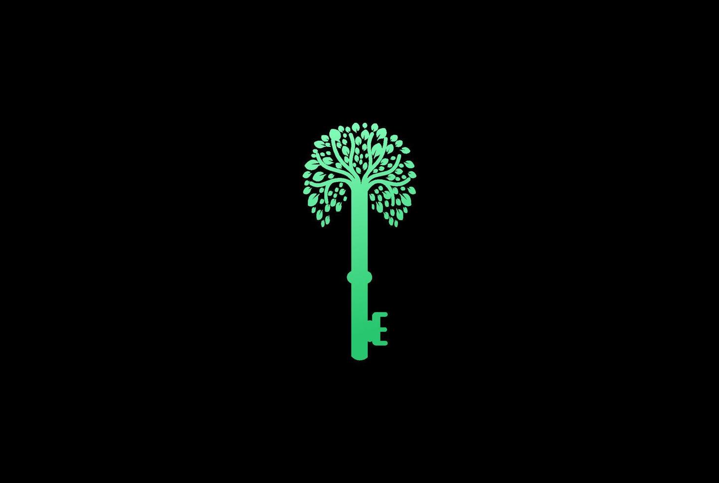 Key with Green Leaf Tree Plant Logo Design Vector