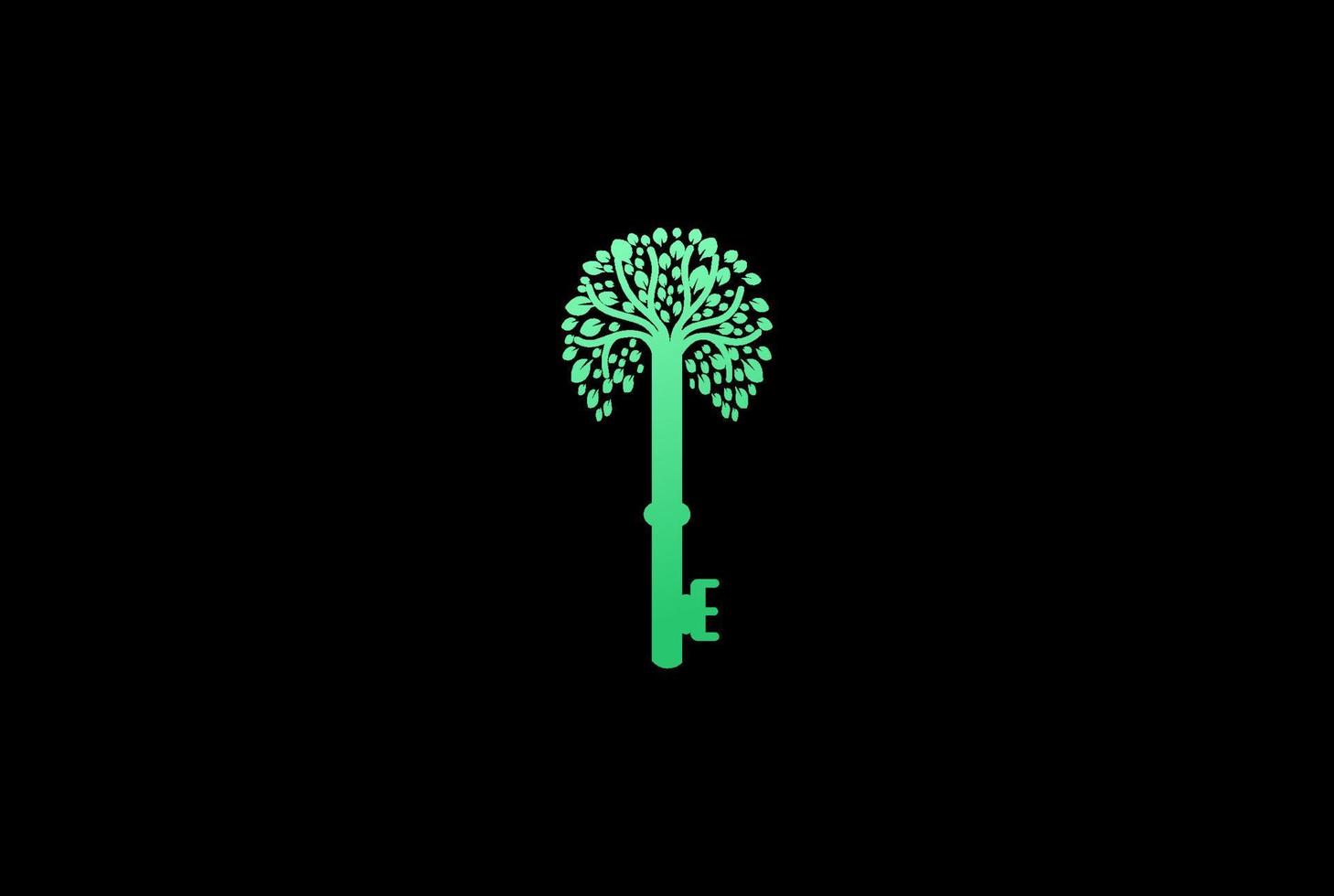 llave con vector de diseño de logotipo de planta de árbol de hoja verde