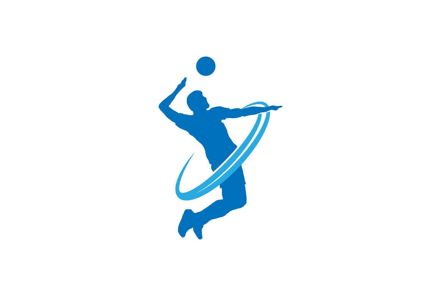 Jumping Spike Smash Man Silhouette with Ball for Volley Sport Club Logo Design Vector