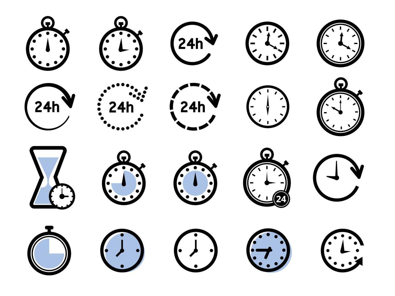 Set of time icons, clock, hour. vector