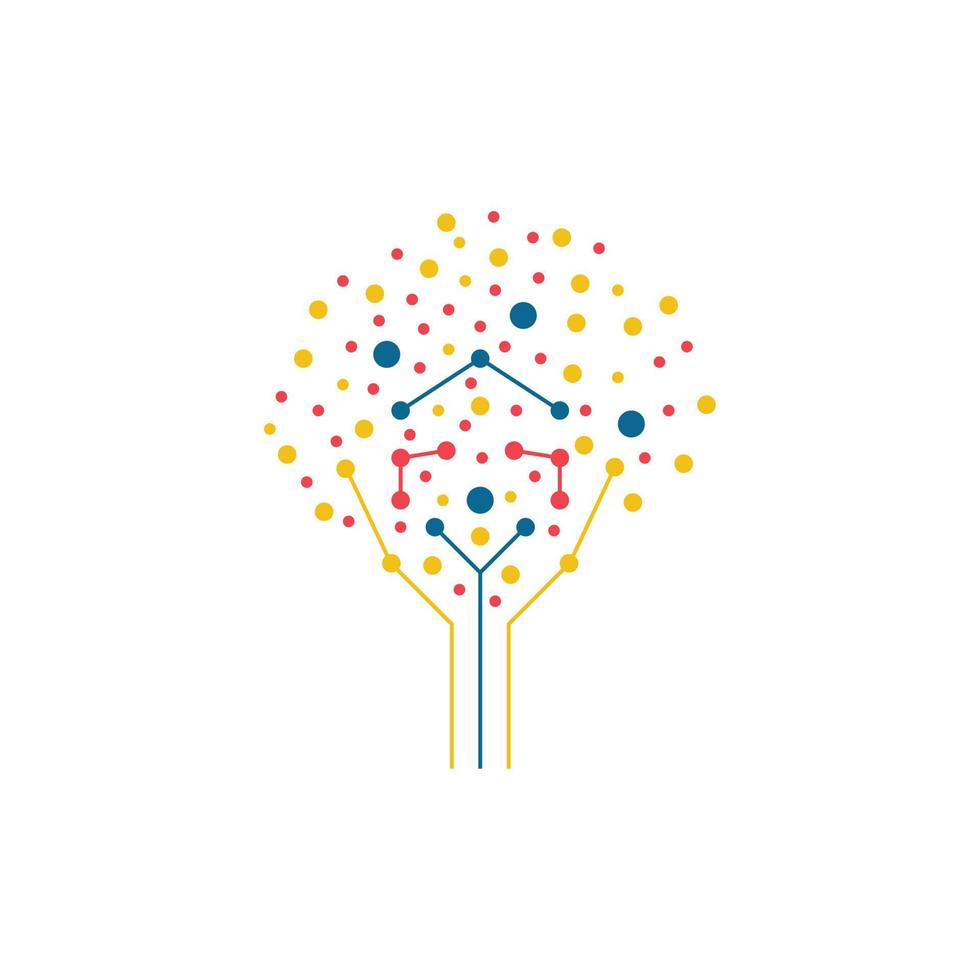 Digital technology tree icon. Colorful tech tree logo. vector
