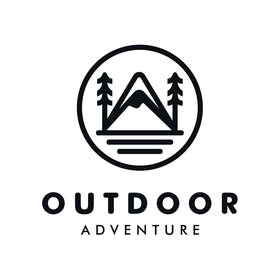 montaña y mar retro vintage con un estilo de arte de línea simple para el diseño del logotipo de aventura al aire libre vector