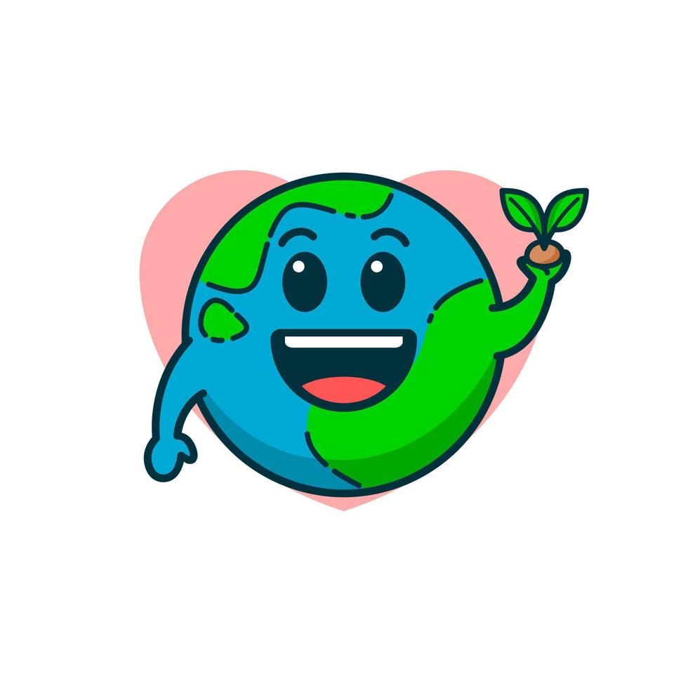 cute illustration of earth holding a plant. earth day vector illustration.