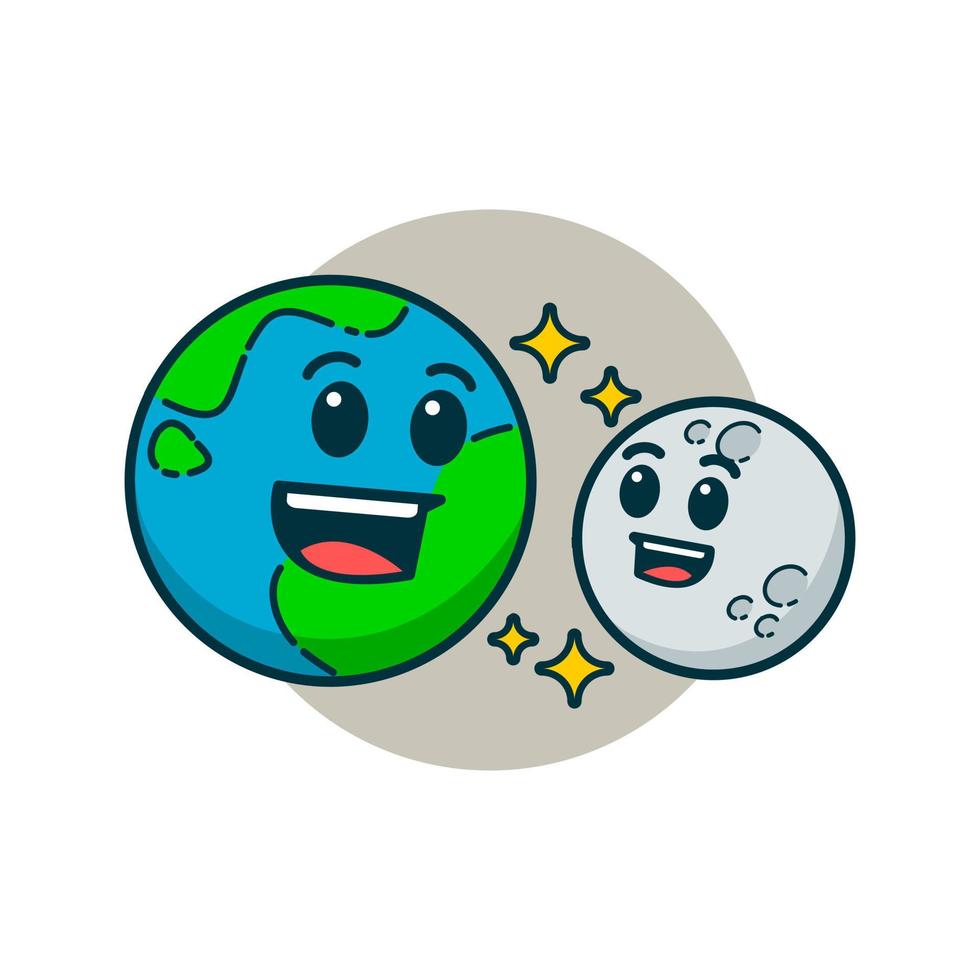 cute illustration of earth and a moon. earth day vector illustration.