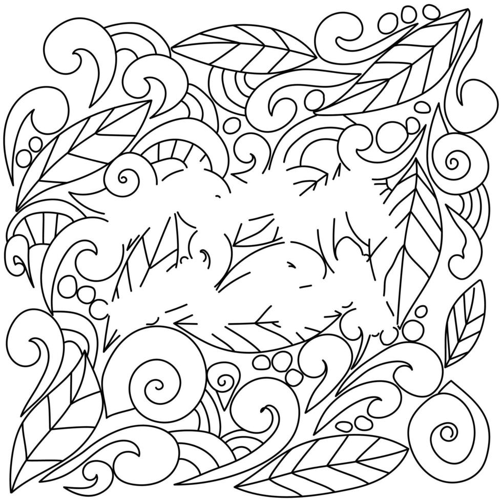 coloring page using negative space, silhouette of the zodiac sign aquarius, doodle patterns of leaves and curls, vector outline illustration