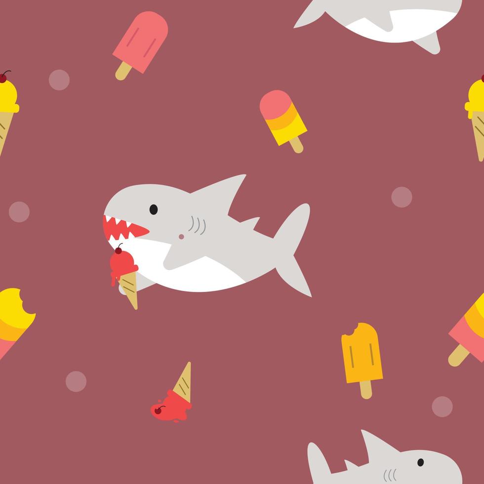 cute shark is eating ice cream fabric seamless cute pattern vector