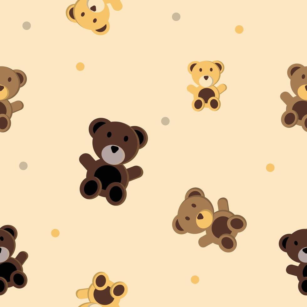 brown teddy bear and yellow teddy bear fabric seamless cute pattern vector