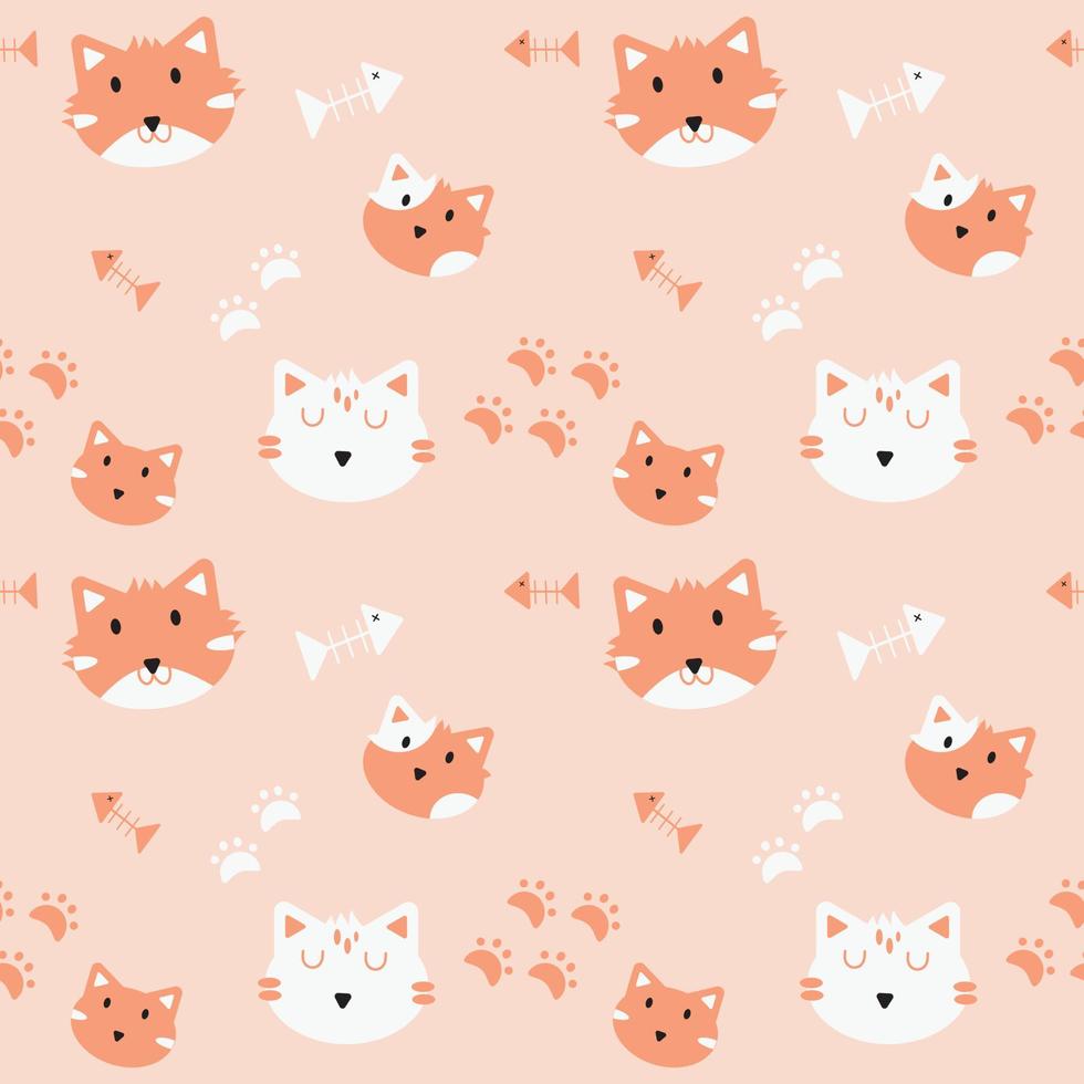 cute cat is orange background for fabric seamless pattern vector