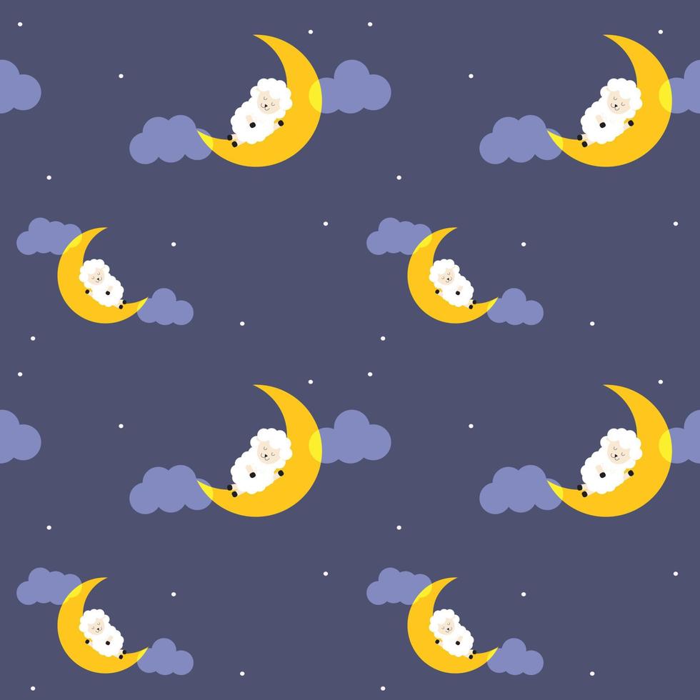 linda oveja está durmiendo en la tela de la luna patrón lindo sin costuras vector