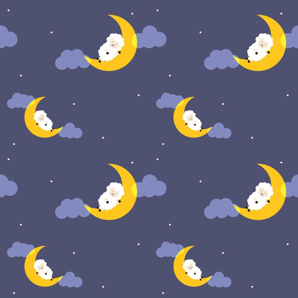 cute sheep is sleeping on the moon fabric seamless cute pattern vector