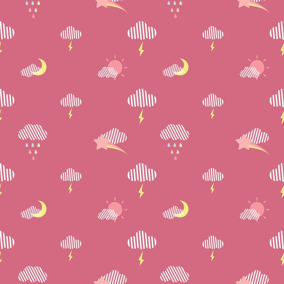 rainbow rain with moon and sun from cloud fabric seamless cute pattern in pink background vector