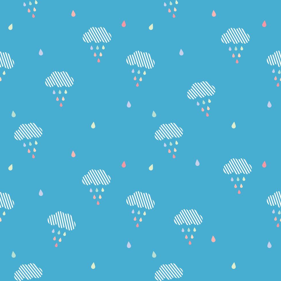 rainbow rain with cloud fabric seamless cute pattern in blue background vector