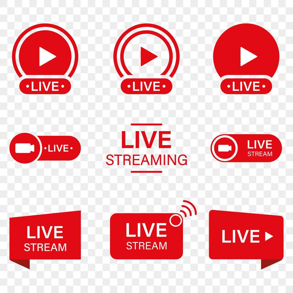 Live Stream Sign Set on Transparent Background. Red Symbol of Online News, Show, Channel Television. Online Broadcast Pictogram. Live Stream Icon. Isolated Vector Illustration.