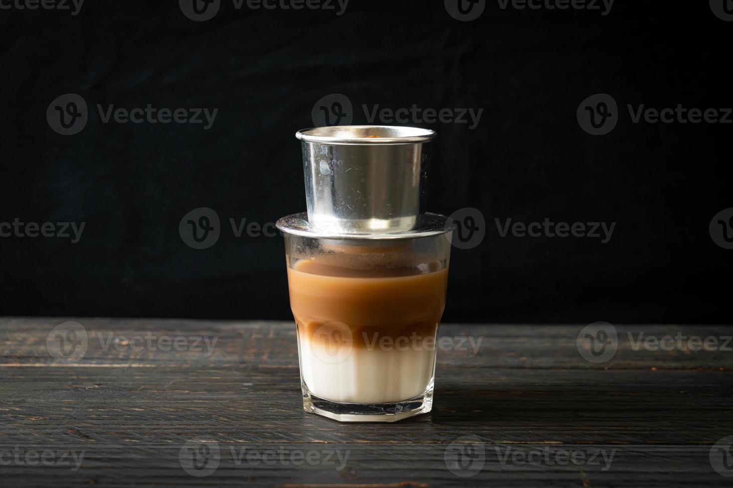 Hot milk coffee dripping in Vietnam style photo