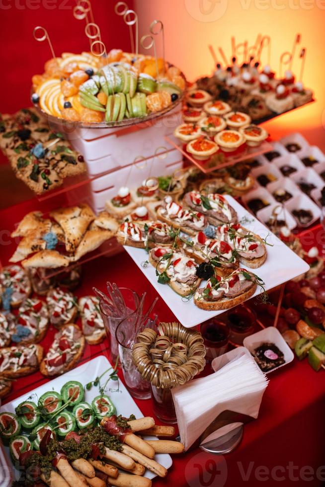 welcome buffet with alcohol and snacks photo