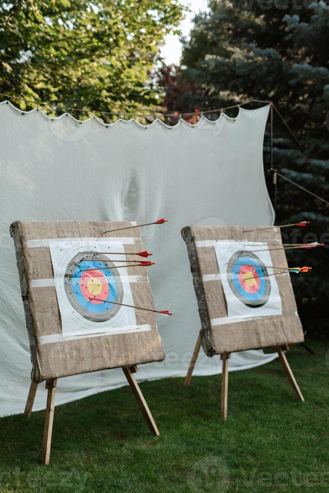 archery multi-colored target in the garden photo