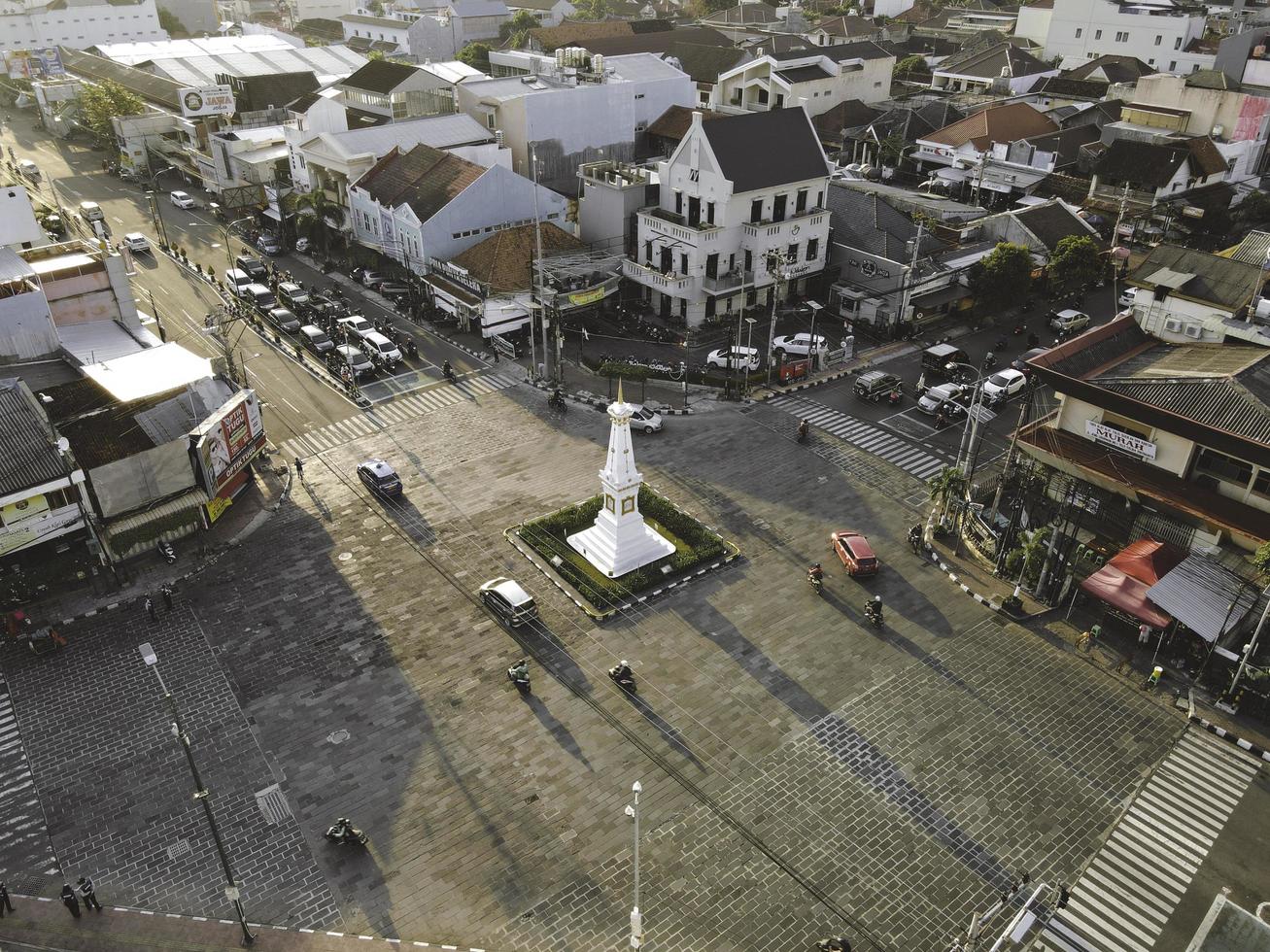 Aerial view of Tugu Jogja or Yogyakarta Monument, Indonesia. Yogyakarta, Indonesia - October, 2020 photo