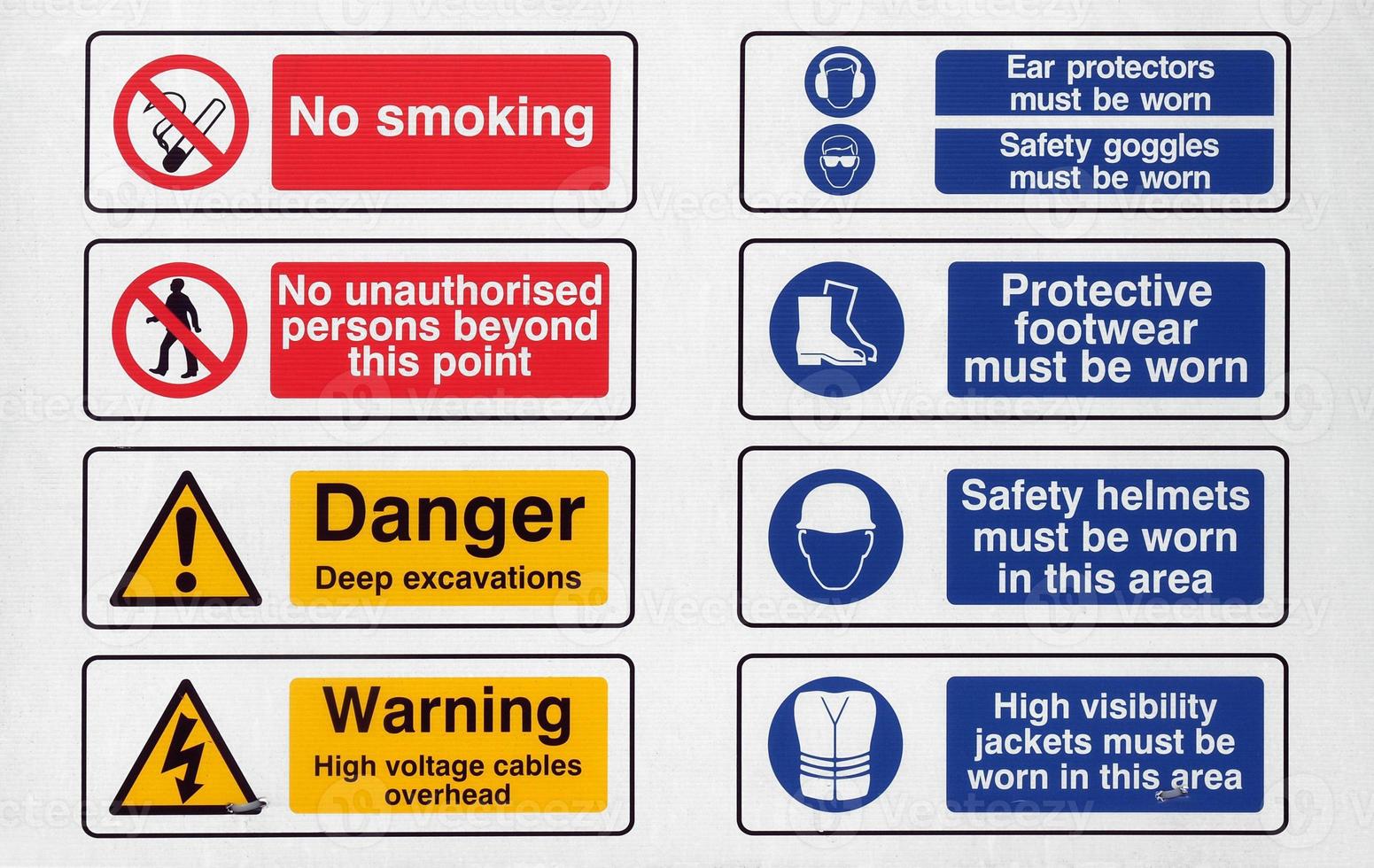 A construction site sign - no smoking, unauthorised access, dang photo