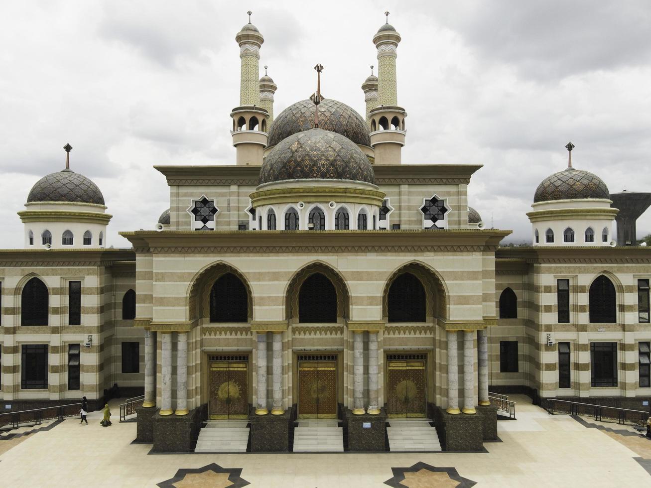 Aerial view of the mosque in Klaten, Indonesia starting from the Door. Klaten, Indonesia - December 2020 photo