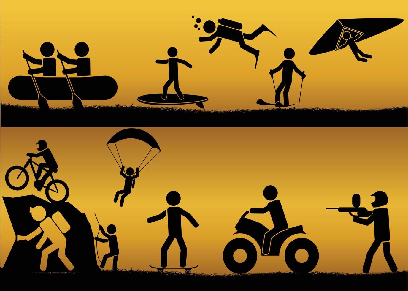 Extreme sports adventure silhouettes set vector