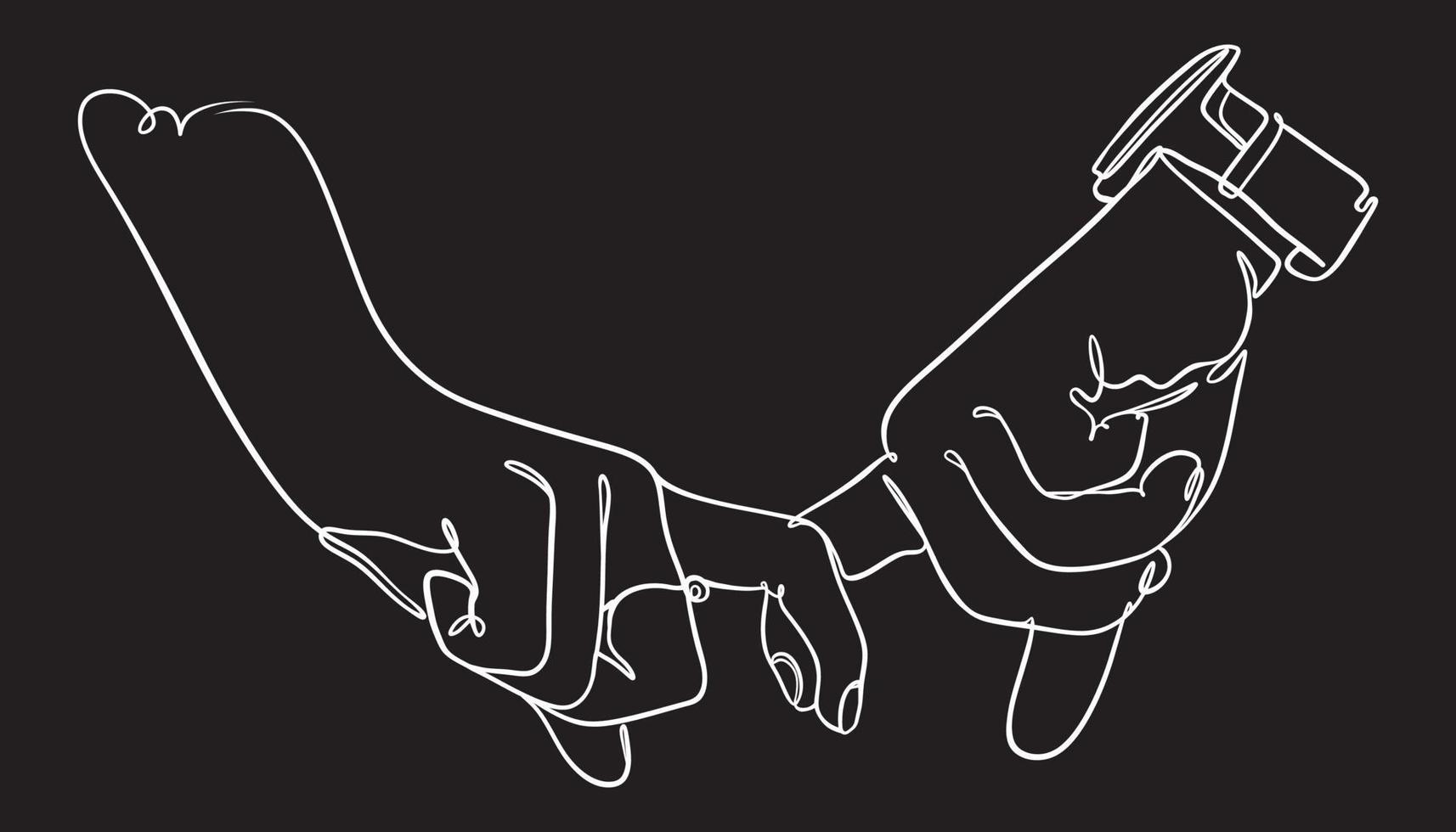 Couple holding hands, one contiguous line  vector illustration on black background