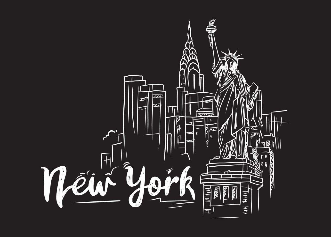 New York statue of Liberty vector hand-drawn illustration on black background