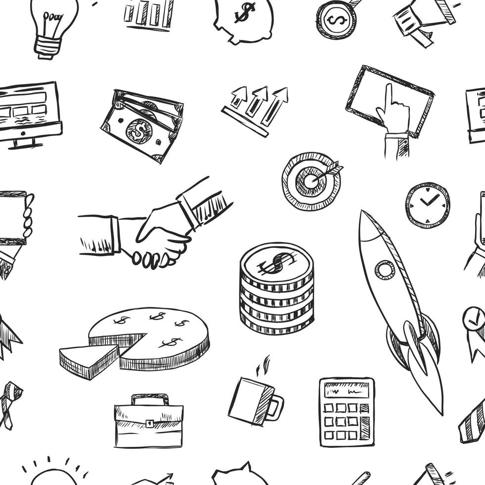 hand drawn business elements vector seamless pattern