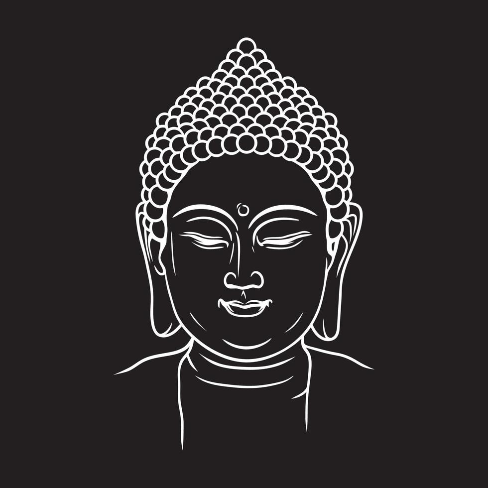 Buddha's head vector line art on black background