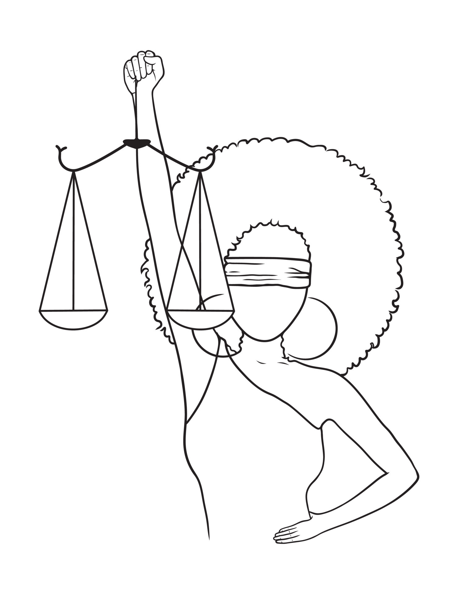 Afro woman justice black and white illustration on white background ...