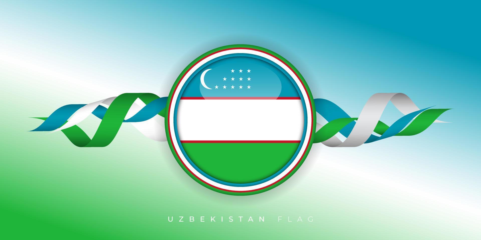 Uzbekistan independence day background with Circle Uzbekistan flag and ribbon design vector