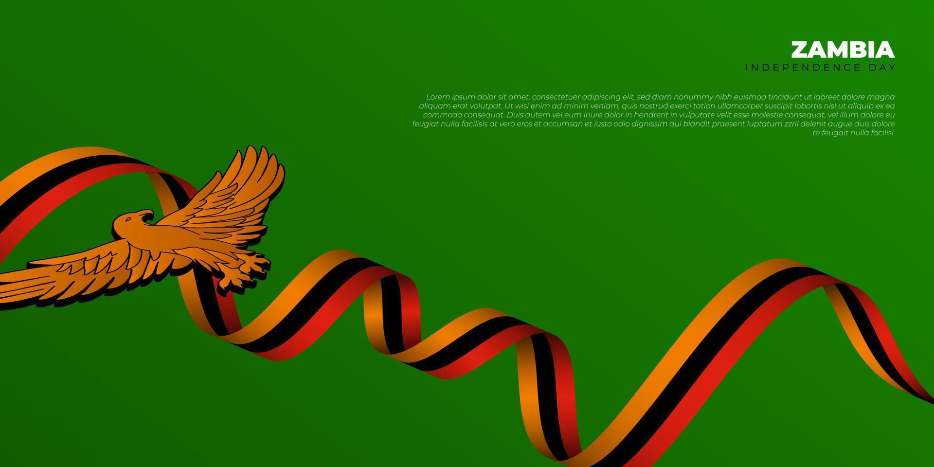 3d eagle with flying ribbon design. Zambia independence day background design. vector