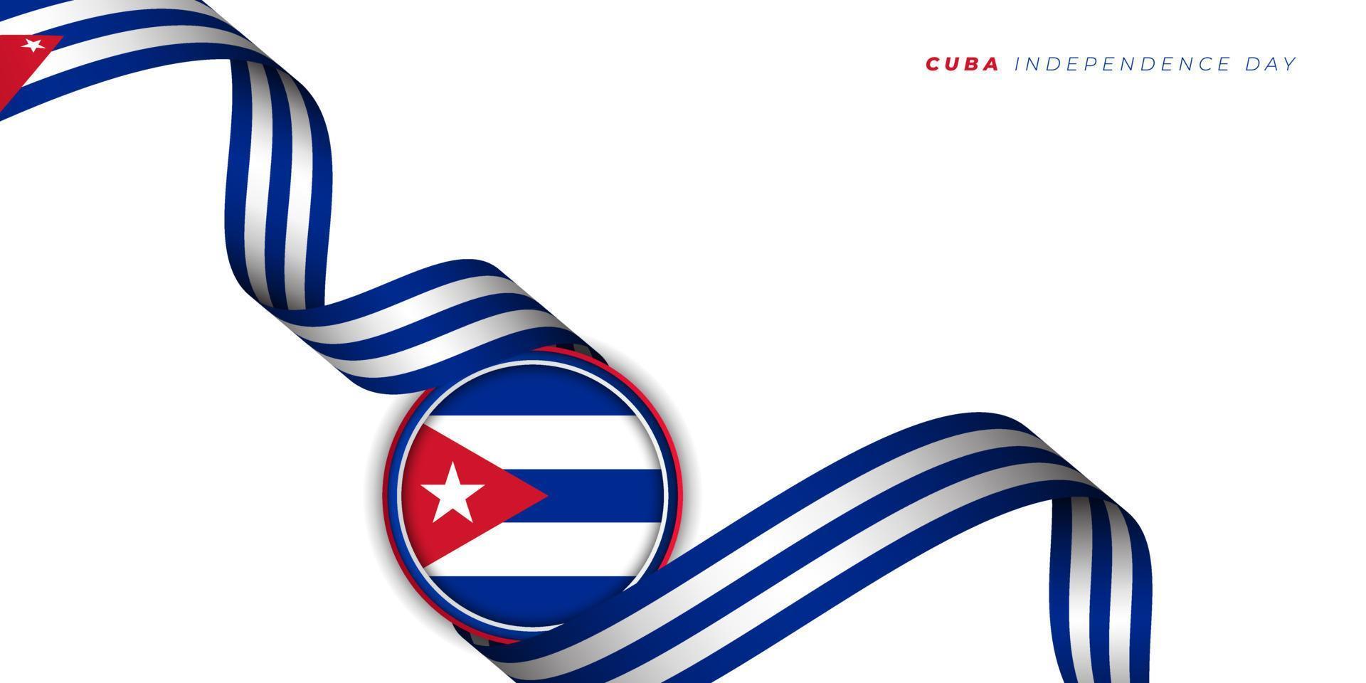 Waving Cuba ribbon flag with Cuba circle flag vector illustration. Cuba Independence day design.