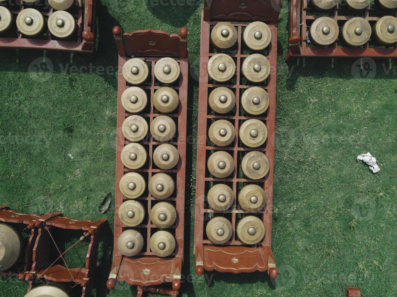 Aerial top view of Gamelan, traditional javanese and balinese music instuments. photo