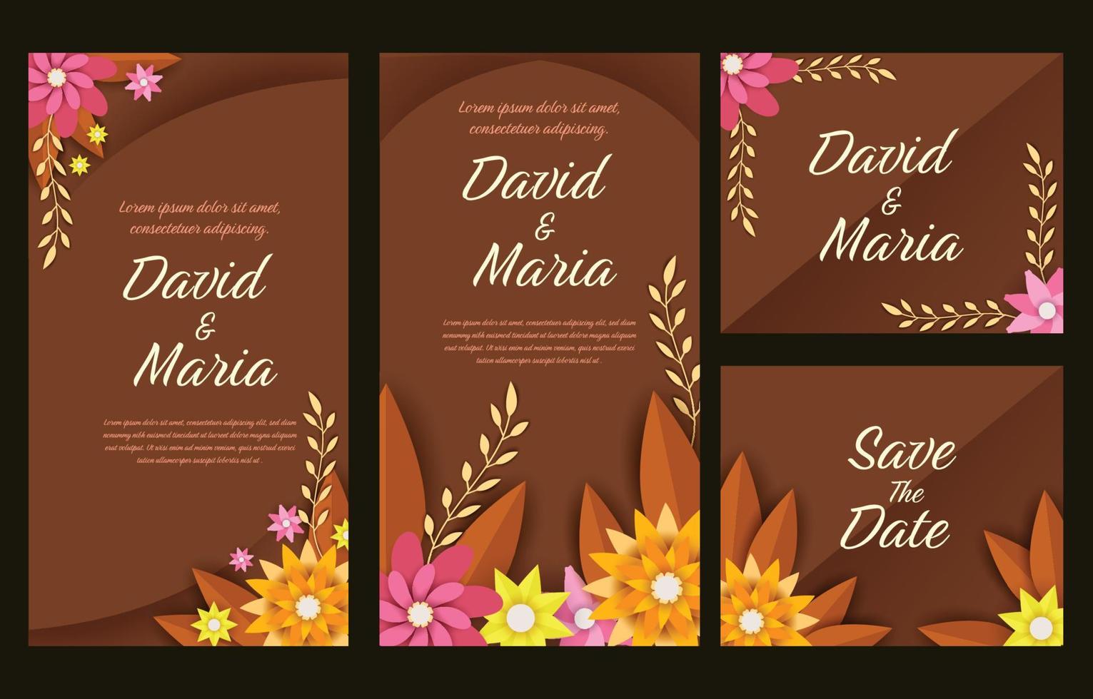 plantilla de invitación de boda de corte de papel vector