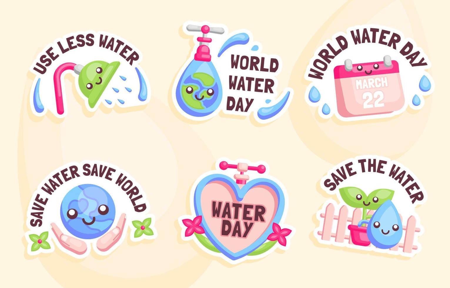 Cute World Water Day Sticker Set Concept vector