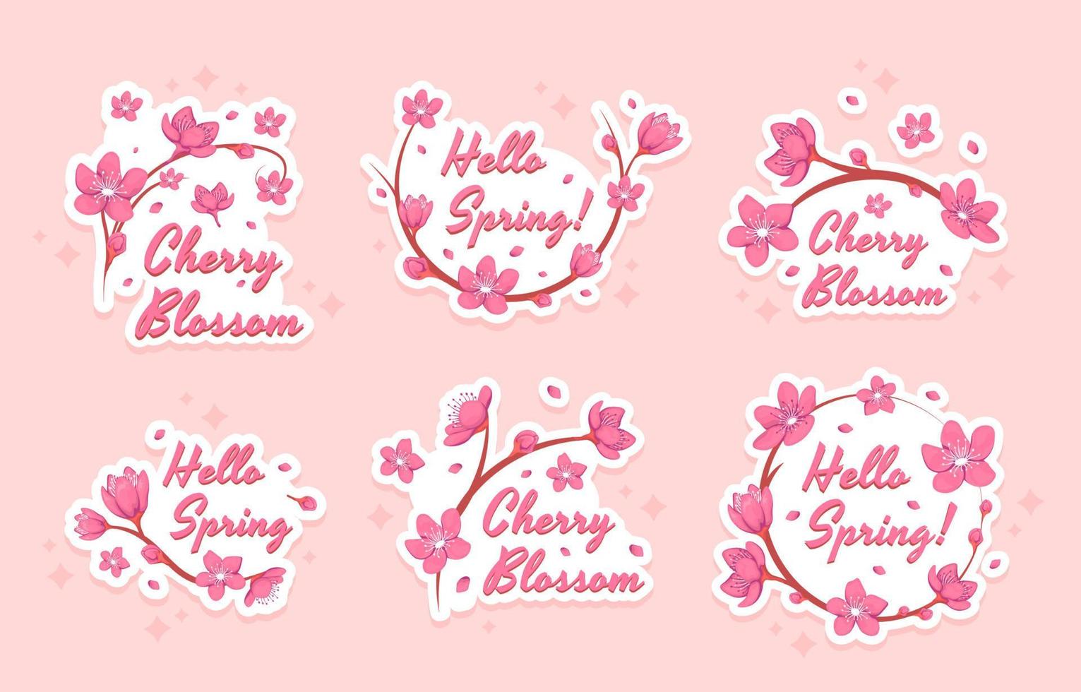 conjunto de pegatinas de flor de cerezo de primavera vector